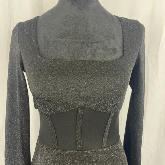 NWT Square Neck shiny long sleeve bodycon dress - Picture 4 of 10